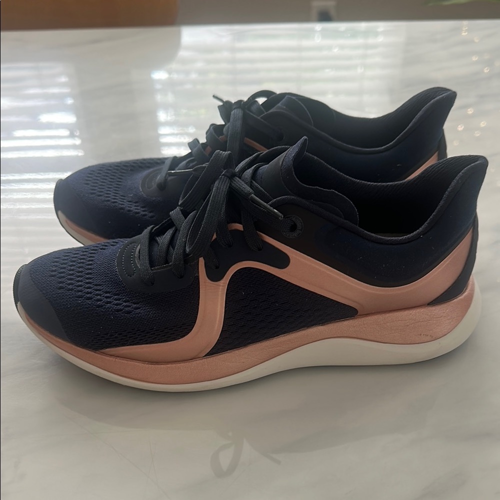 Lululemon Navy and Metallic Rose Gold Athletic Shoes